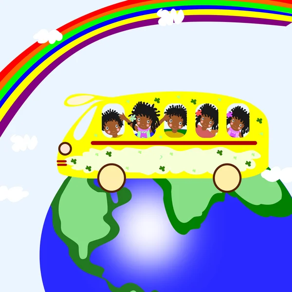 Afrikaanse kinderen rijden op een bus van de school op de planeet — Stockfoto