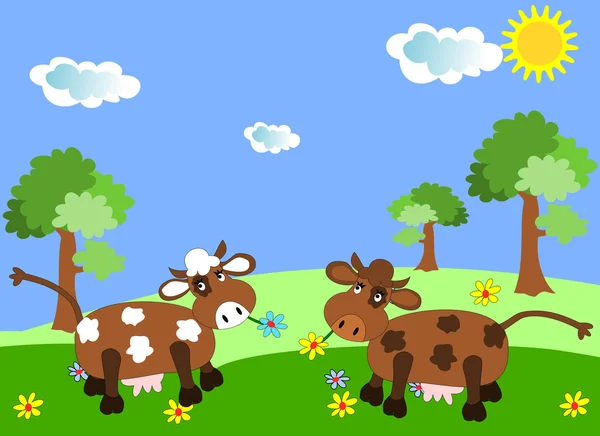 Vacas pastando em um prado verde — Fotografia de Stock