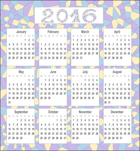 Kalender für 2016 in englischer Sprache, ein schönes Mosaik — Stockfoto