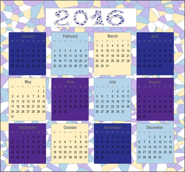 Calendário para 2016 em inglês, um belo mosaico — Fotografia de Stock