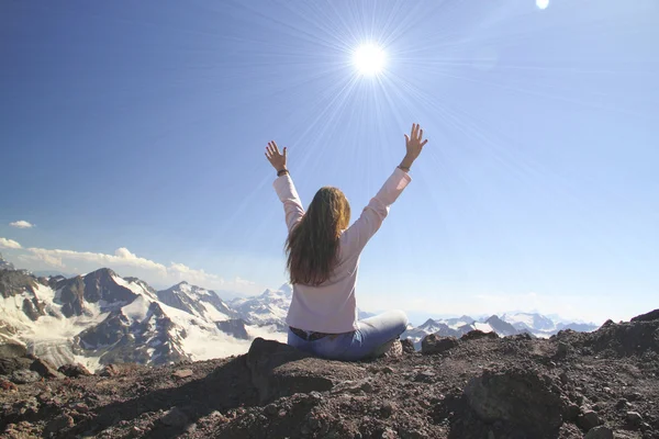 Winning success woman happy with her hands raised above the head — Stock Photo, Image