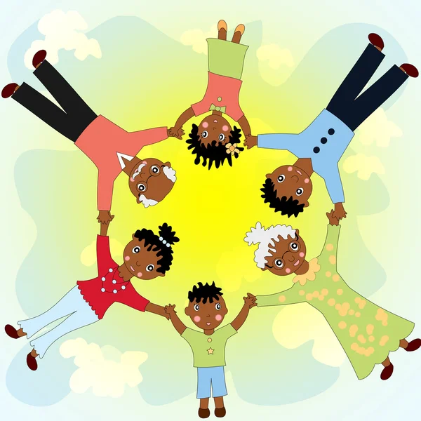 Feliz familia africana cogida de la mano en un círculo contra un backgro — Foto de Stock