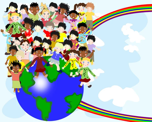 Gruppe glücklicher Kinder verschiedener Nationalitäten auf der Welt — Stockfoto