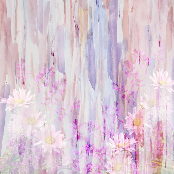 Uma pintura aquarela abstrata combinada com flores silvestres -flor — Fotografia de Stock