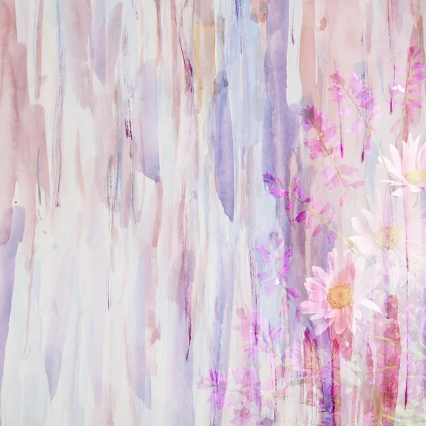 An abstract watercolor painting combined with wild flowers -flor Stock Picture