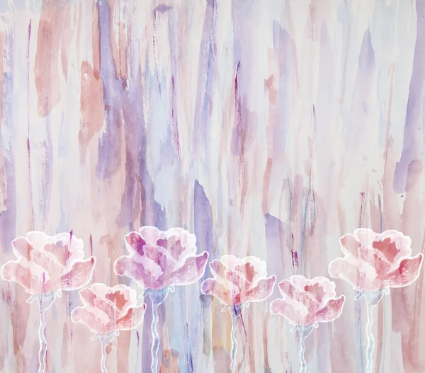 양식된 장미와 보라색 추상 바의 수채화 그림 스톡 이미지