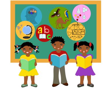 Afro-Amerikan çocuk ellerinde kitaplarla bir schoo yakınındaki