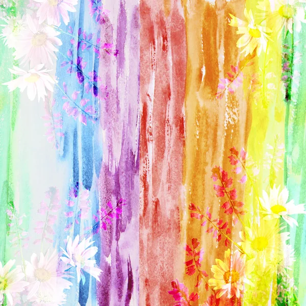 Malerischen Aquarell floralen Hintergrund mit einem Strauß von Daisi — Stockfoto