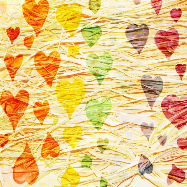 Abstract watercolor background with hearts made of colored filte — Stockfoto