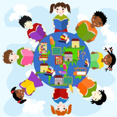 Çocuk kitapları bir daire, e kavramı farklı ırkların ile