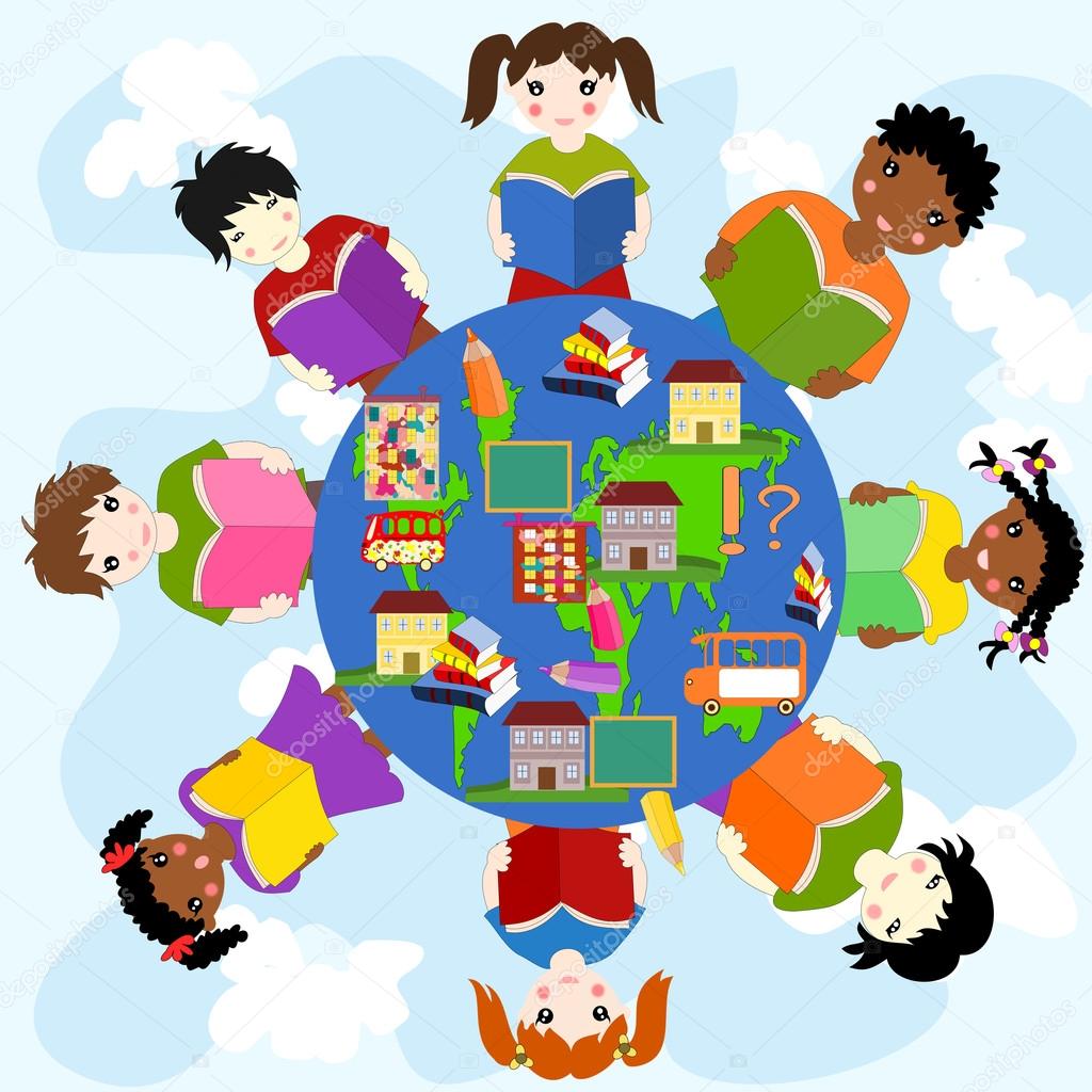 Bambini con libri di razze diverse in un cerchio il concetto di e — Foto