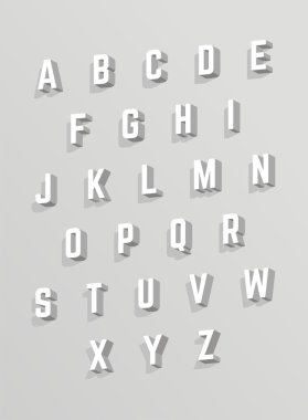 3D alfabe vektör. Beyaz yazı tipi