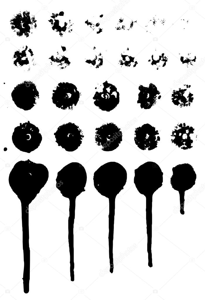 Set of grungy paint drips. Vector