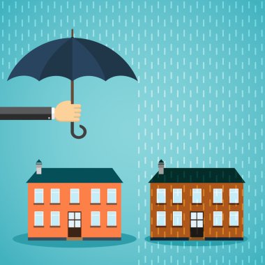 Hand with umbrella protecting house. clipart