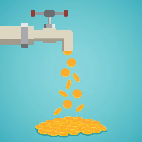Goldmünzen fallen aus dem Wasserhahn. — Stockvektor