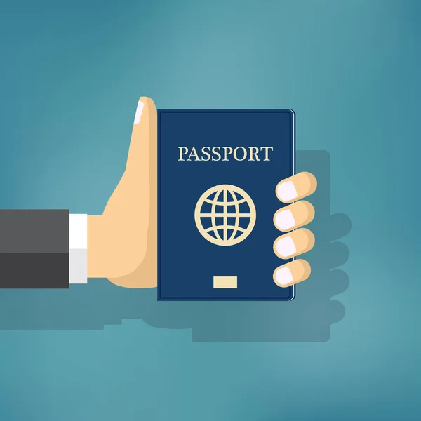 Biznesmen ręka trzymać paszport. — Wektor stockowy