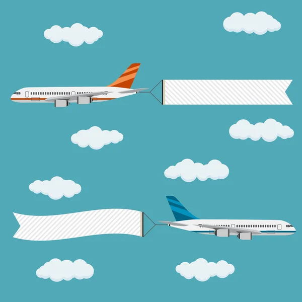 Aviones voladores con pancartas . — Vector de stock