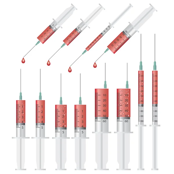 Syringes with a blood. — Stock Vector