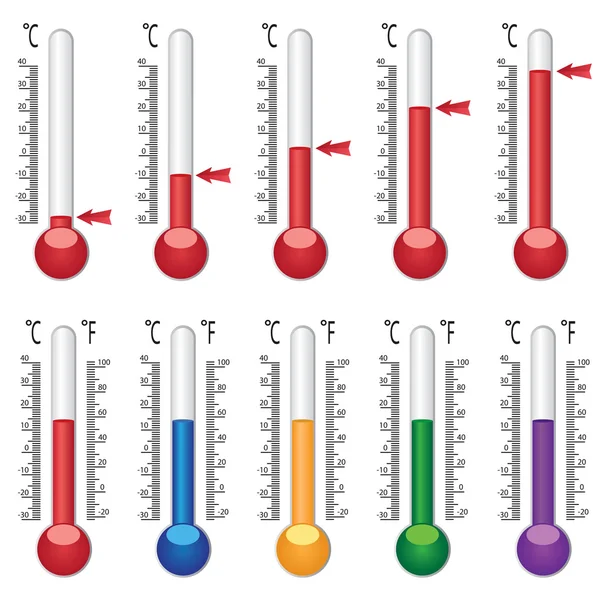 Aantal gekleurde thermometers. — Stockvector