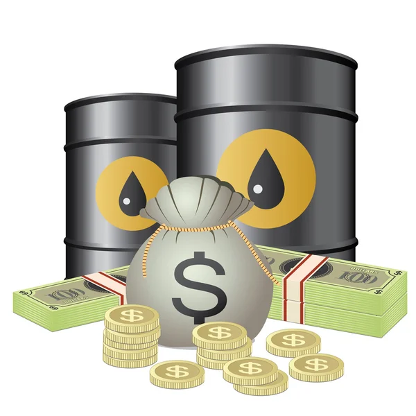 Barris de petróleo e dinheiro — Vetor de Stock