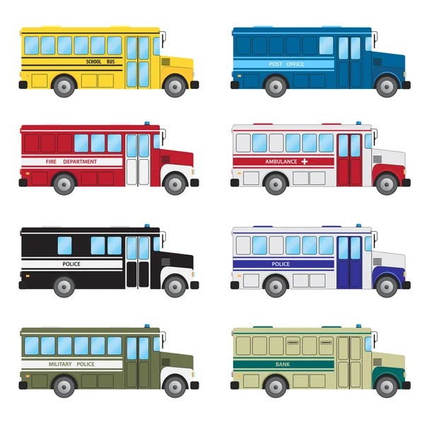 Conjunto de autobuses de servicios de emergencia . — Vector de stock