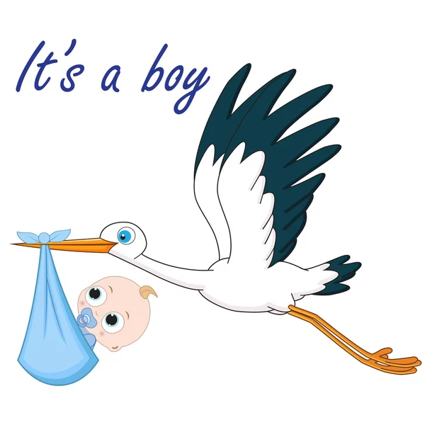 Stork and baby boy — Stock Vector