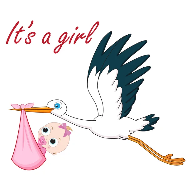 Stork and baby girl — Stock Vector