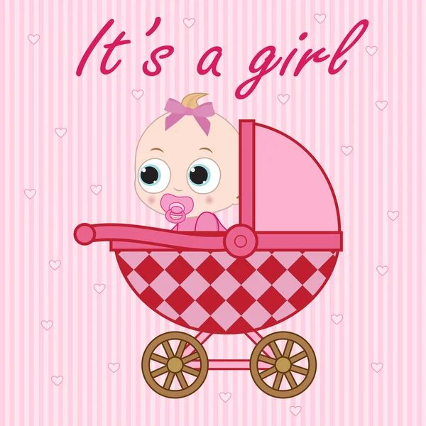 Little baby girl in the baby carriage — Stock Vector