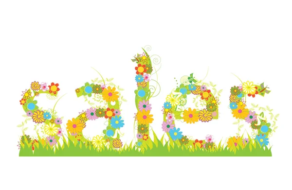 Frühjahrs- / Sommer-Verkaufsbriefe mit Blumen und Gras — Stockfoto