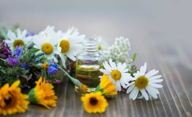 Tedavide kullanılan bitkiler ve çiçekler, aromaterapi, fizyoterapi, sağlık ve kaplıca yağı doğal özleri.