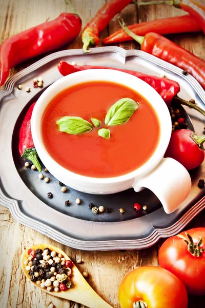 Fesleğenli domates ve biber sosu — Stok fotoğraf