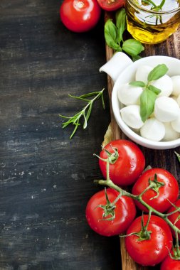 İtalyan malzemeler, mozzarella, fesleğen, zeytinyağı ve ch