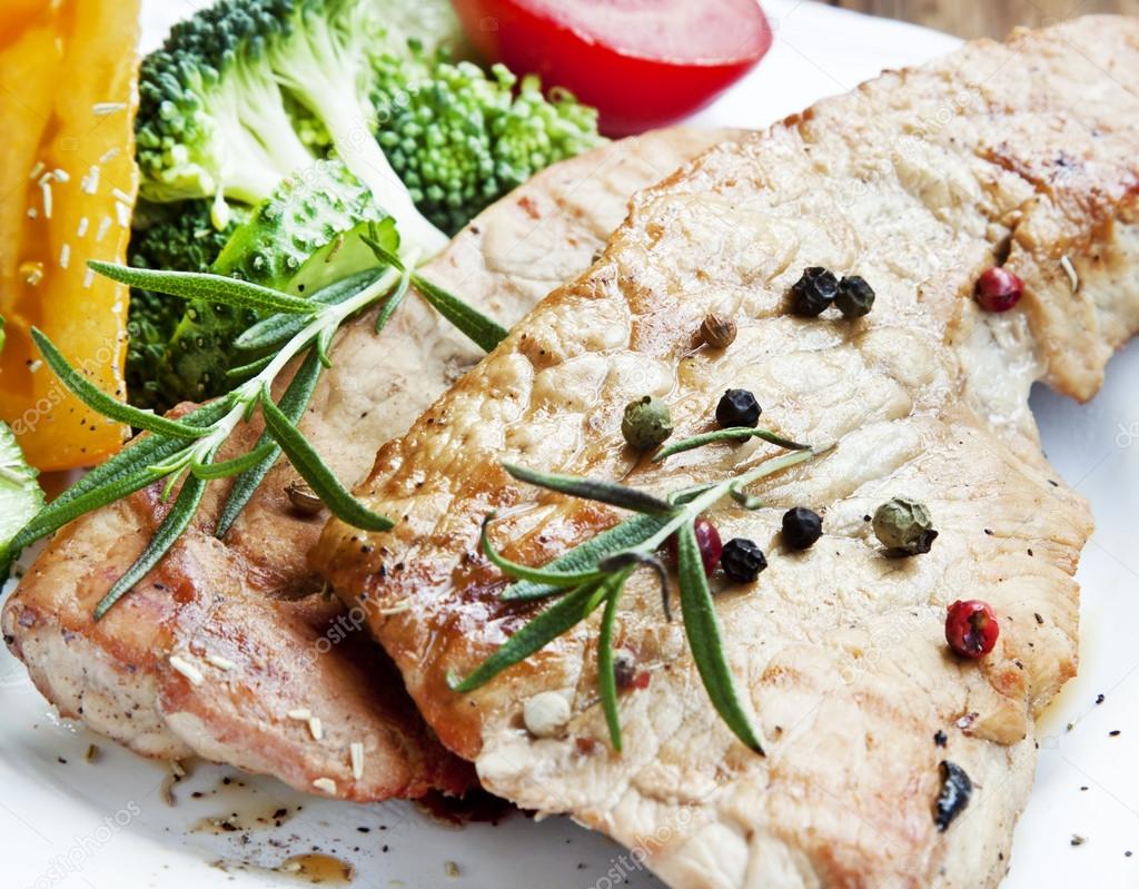 Grilled Pork Steak with Rosemary and Vegetables