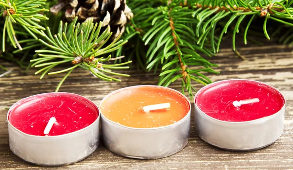 Christmas Candles Decoration and Fir Tree — Stock Photo, Image