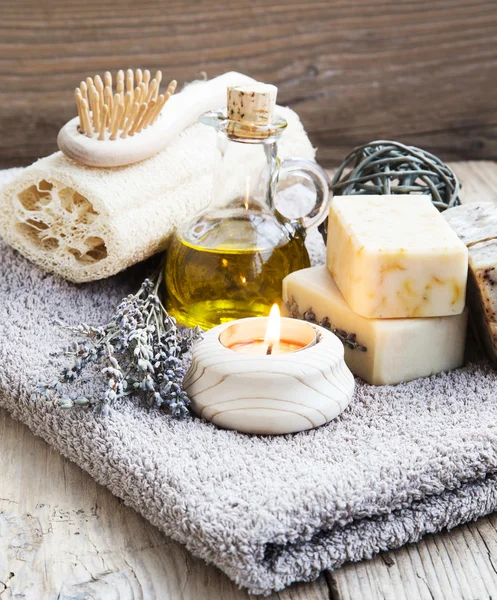 Natural Home Spa Setting with Bodycare Products — Stock Photo, Image