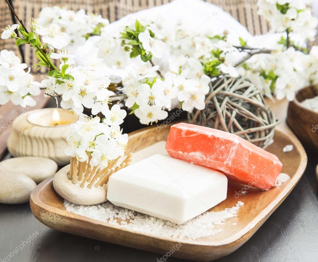 Spa Homemade Soaps with Flowers and Body-care Products