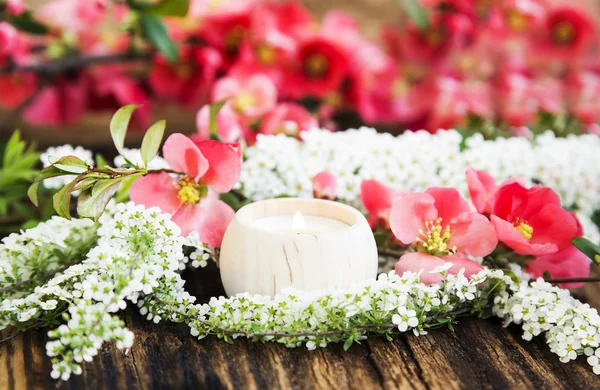 Geur kaars met Lentebloemen — Stockfoto