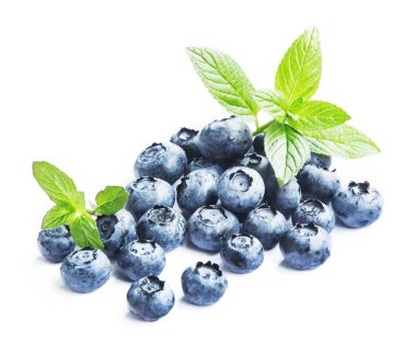 Blueberries with Mint Leaves Isolated
