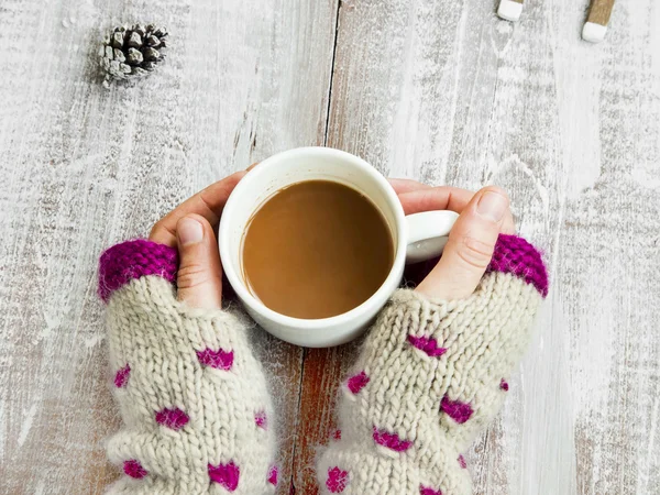 Chocolate Mug on Christmas Time, Hands Holding Hot Cocoa Cup — Stock Photo, Image