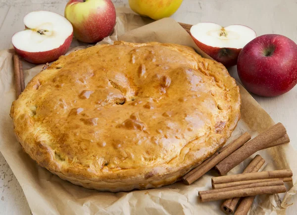 Tarte aux pommes fraîchement cuite aux pommes et à la cannelle — Photo