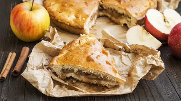 Tarte aux pommes fraîchement cuite aux pommes et à la cannelle — Photo