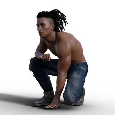 Korkuyla çömelmiş Afrikalı bir adam