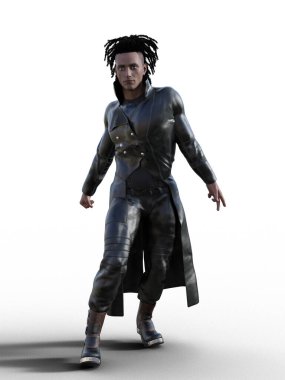 Siyah ceketli yakışıklı Afrikalı.