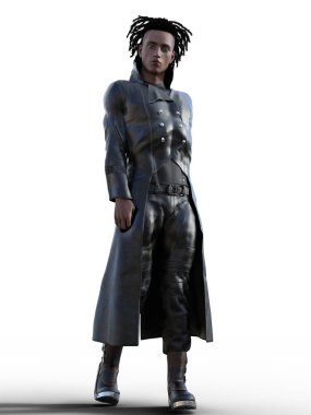 Uzun siyah deri ceketli adam