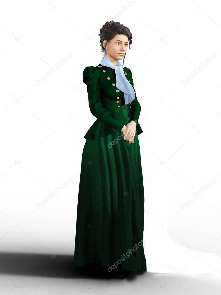 Brunette woman in green dress