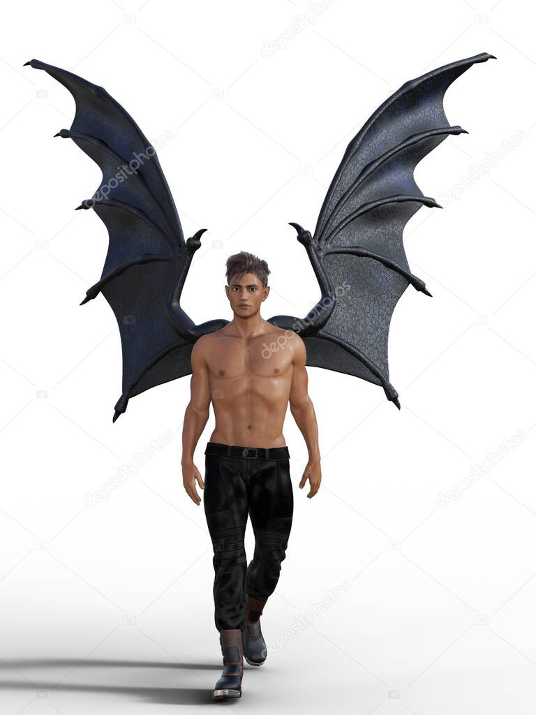 Bat winged man standing