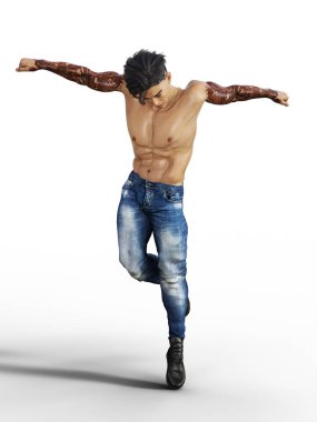 Sexy Asian muscular male leap