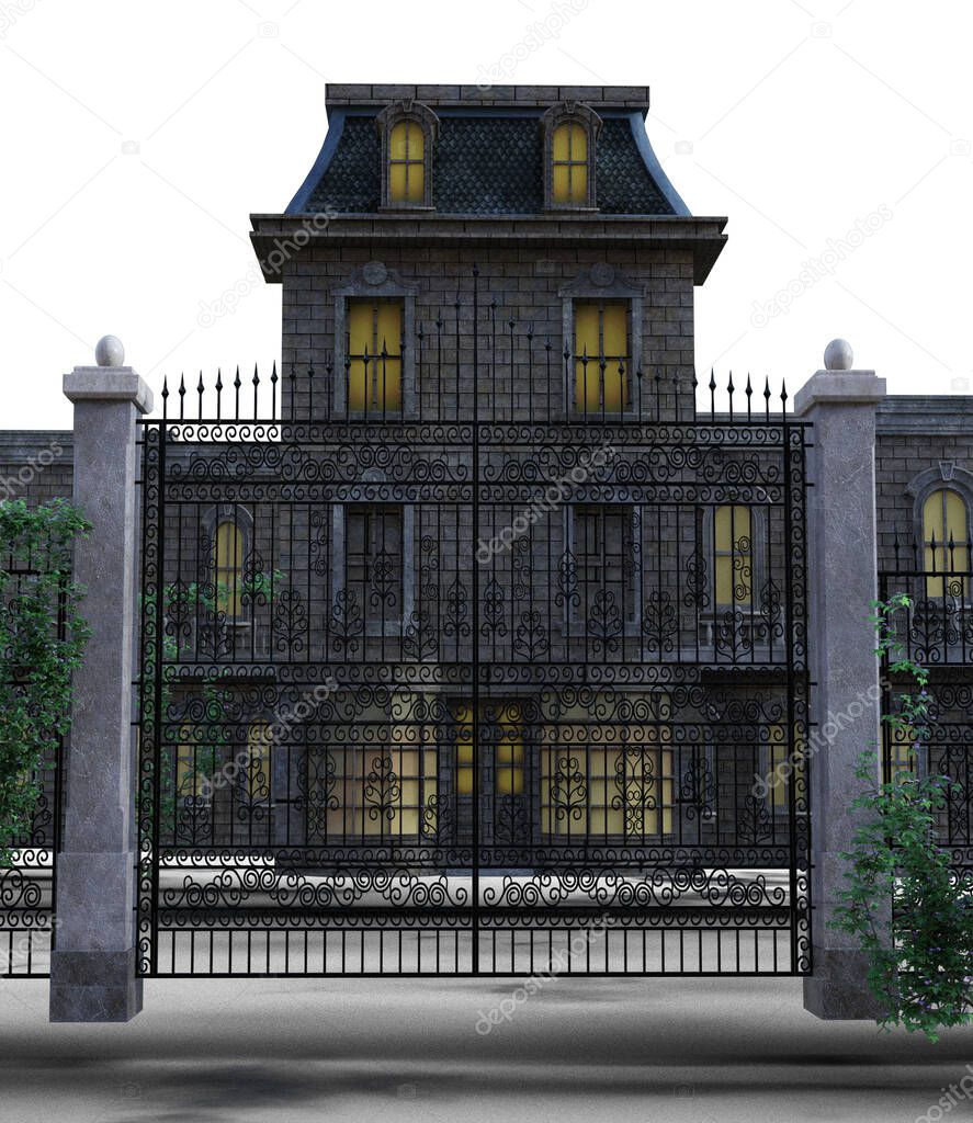 Spooky mansion on white background