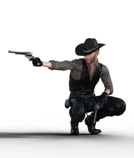 Cowboy Taking Aim Squatting Illustration — Stock Photo, Image