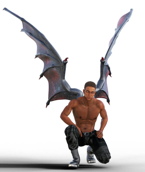 African man with wings kneeling